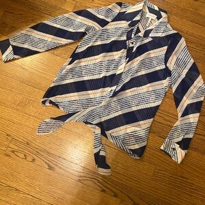 Laundry by Shelli Segal Navy, White & Orange Striped Button Blouse